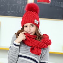 하찌 털모자세트(레드) / 니트목도리세트