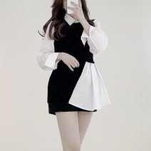 데일리 니트 레이어드 카라 언발 셔츠 (2color)
