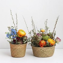 조화 장식 욕실 수건 보관함 천연 해초 라탄 바구니 현관꾸미기 미술관 정원 사장실 서재, 색상_L, 상세페이지 참조