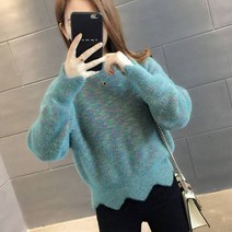 여성 스웨터 패션 탑 니트 캐시미어 레인보우 스웨터와 같은 하프 하이 칼라 두꺼운 밍크 가을 겨울