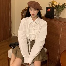 안나리야 코튼 면 오버핏 박시 수술 리본 셔츠 블라우스 SY