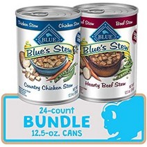 대용량 강아지사료 건식 블루 버팔로 블루39스튜 천연 대형견 습식 개밥, 번들 - 닭고기 및 쇠고기, 번들- 12.5온스(24팩)