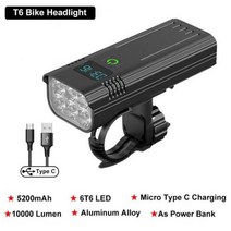 로드 MTB 야간 라이딩 자전거 라이트 T6 LED 20000 루멘 10000mAh 자전거 라이트 전면 충전식 램프 자전거 랜턴 보조베터리 사이클링 손전등 MTB 액세서리, 02 6T6 Headlight
