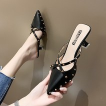 여성 뮬 힐슬리퍼 하이힐 샌들 여름 슬리퍼 킬힐 6Q808