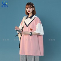 셀럽당 학원 디자인 페이크 투피스 반팔 티셔츠 여여름 루즈핏 학생 상의