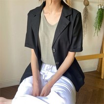 [코지23] 여자 가을 대학생 20대 우아한 고급 편하 린넨 반팔 자켓