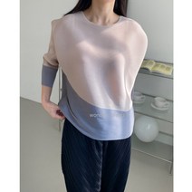 [원더플리츠] 프리미엄 플리츠 투톤 배색 미스트 탑 블라우스