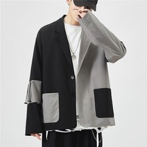 DFMEI 스몰 슈트 남성 봄 가을 컬러 블로킹 슈트 재킷 루즈한 에어리 탑