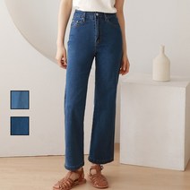 와이드 진청 데님 시크릿 밴딩 팬츠 빅사이즈 여자 청바지 미시패션 코디