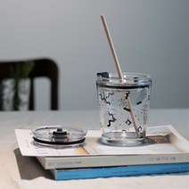 직장인 사무실 글라스 빨대컵 테이크아웃 컵 밀크글라스 빈티지 허브티 티, 프시케 빨대컵 대