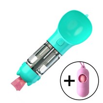 3in1 강아지 산책 용품 휴대용 반자동 물병, 피치핑크(배변비닐1롤증정)