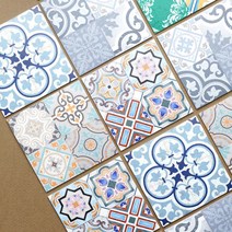 스페인 아다마알마 스패니쉬 타일 패턴 디자인 예쁜 카페 컵받침 PVC 사각 코스터 컵받침 10x10cm - 10type, 칼리도스코피Y