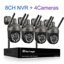 Techage-무선 보안 카메라 키트 8CH 3MP 와이파이 PTZ IP 야외 자동 추적 양방향 오디오 풀 컬러, 03 8CH NVR 4 Cameras_01 없음