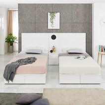 블랑 템바보드 풀화이트 트윈 호텔식 침대 수납형 SS/Q (콘센트내장), A타입(조명협탁없음)