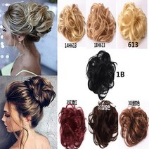 세련된 올림머리 업스타일 가발 합성 머리 롤빵 곱슬 색 두 개의 플라스틱 빗 클립 머리 포니, 연한 브라운