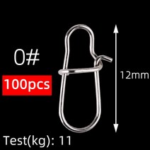 100Pcs 낚시 회전 커넥터 후크 라인 클립 잠금 Carabiners 스테인레스 스틸 낚시 패스너 스냅 도구, 크기 0 - 100pcs