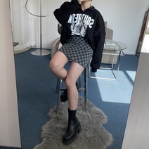 핏 예쁜 여성 데일리 심플 베이직 포인트 유니크 사각체크 바둑판 체크 H라인 미니 스커트 뒷밴딩 치마