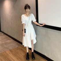 DFMEI 헵번 언밸런스 벌룬 스커트 슬림 원피스