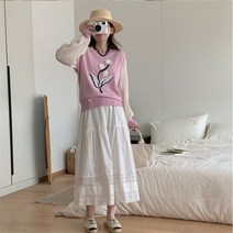 [이꾸띠] 님언리 봄 가을 2040 여성 신상품 많은 곳 라운드넥 무지 이쁜 그림 상큼한 디자인 2컬러 니트 블라우스
