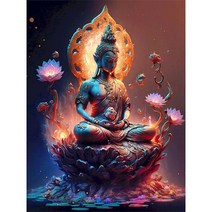 탱화 불교용품 산신 종합 관세음보살 아미타불 무속용품 불교그림 선녀 금강경사경 GATYZTORY숫자로 그림 부처님 손으로 그린 아트 선물 DIY 숫자로 종교 키트 캔버스에 그리기, 100.9934893 - 20x30cm no frame
