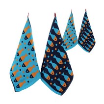 모던리빙 주방타올 고리 수건 핸드 타월 세트, 파랑색, 4장, 북유럽풍 피쉬피쉬