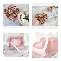 꽃 플라워 반전 용돈 상자 선물 박스 diy 만들기 반전 클래스 재료 자재 케이스 도매, 핑크 투명창 이너하트 사각 박스