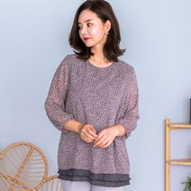 이헌영패션 21년 여름신상60%세일!! 은은한 잔꽃무늬 시원한 쉬폰 블라우스 라운드넥 7부소매 밑단프릴 비침방지 루즈핏 힢덮는기장 플라워나염 블라우스 그레이 66 77 88 99
