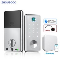 디지털 키 지문 유리문 도어락스마트 데드볼트 잠금 장치 Tuya 와이파이 또는 Ttlock 앱 생체 인식 지문, 03 Silver with Gateway