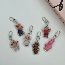 인기폭발 귀여운 가방고리 가방키링 아이팟키링 핸드폰키링 곰돌이 테디베어 아크릴 프린팅 실버 열쇠고리, 토끼