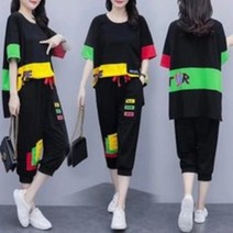 자칠 뚱뚱한 자매 슬림 정장 배꼽 느슨한 외국 스타일 투피스 여름