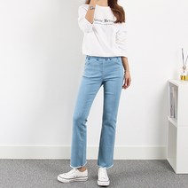 비하이 자체제작 S~3XL 빅사이즈 핏예쁜 여성용 허리밴딩 스판 데님 셀프컷팅 청바지 오브데님부츠컷팬츠