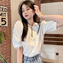 빅카라 봄 블라우스 셔츠 여성 꽃 피터팬 카라 자수 하트스러운 학생 클래식