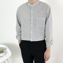 지금JIIGEUM 남자 여름 린넨 차이나 카라 긴팔 셔츠 남방