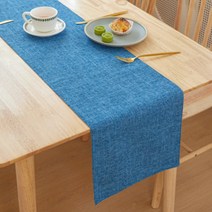 캐프마켓 린넨 감성 테이블러너 원형 사각 테이블보 식탁보, 03 블루, 6인용 30 x 210 cm