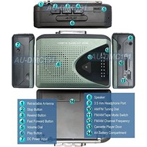 레트로 빈티지 미국 플레이어 AA 배터리 또는 DC USB 5V로 구동되는 AM FM 라디오가 있는 프리미엄 워크맨 카세트 -628079