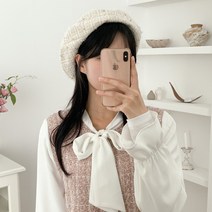 블루씨티 모릿 트위드 패턴 격식룩 연말룩 베레모 모자