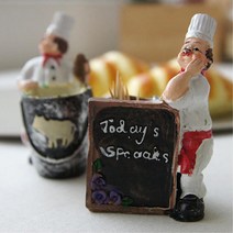 빈티지 주방장 캐릭터 이쑤시개통 2p 고기집 식당 케이스 요지 홀더 꽂이 가정용