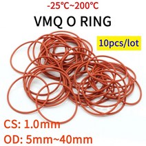 10pcs vmq o 링 씰 가스켓 두께 cs 1mm od 5 46mm 실리콘 고무 절연 방수 와셔 원형 nontoxi red, 외경 5mm, 빨간색