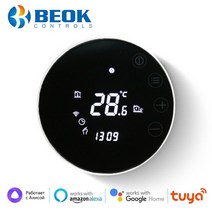 스마트 온도 제어 시스템 beok smart home thermostat tuya wifi 따뜻한 바닥 난방 가스 보일러 with alexa yandex alice round, 전기 바닥용, 와이파이