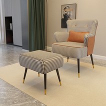 미니 쇼파 패브릭 싱글 윙체어 편안한 1인 의자, 카멜 브라운 61x87x58cm + 받침대