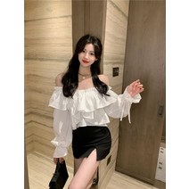오프숄더 프릴 러플 셔츠 하늘하늘 샤랄라 보세 블라우스 수입 남방 면 루즈핏 오버핏 SY