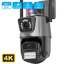 4K IP 카메라 야외 와이파이 PTZ 듀얼렌즈 자동 추적 방수 보안 감시 라이트 알람, 4MP NO SD Card_CHINA | EU 플러그