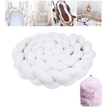 1+1아이끌레 침대가드 아기침대 범퍼가드 핸드메이드 뜨개질 3단 꽈배기쿠션 바디필로우 + 빨래주머니, 화이트, 2m