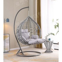 발리그네 흔들그네의자 정원그네 실내그네 가정용그네 라탄흔들의자, 02.그레이짜임+쿠션