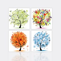 (사계시리즈 25x25cm)3D 라운드+AB 어린이십자수 전체비즈 풍경 나무 보석십자수 DIY 세트 도구, 4.겨울