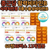 종근당 수용성 비타민B 활력 비타민 B 개별포장 정 캡슐 식 약 처인증 건강 기능 식품 클로렐라 블루베리 채소 분말 비타민비 비오틴 엽산 나이아신 판토텐산 에너지 생성 에 필요