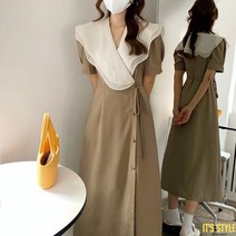 잇츠스타일 [L-4XL] 연잎 칼라 슬림 반팔 여름 프릴 원피스