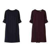 [샤트렌] 소매 셔링 플리츠 진주 장식 오부소매 H라인 원피스(HCAFOP102)