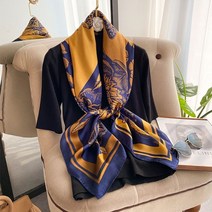 졸업식리본 여자 30대 50대 실크 가을 스카프 큰 크기 광장 꽃 인쇄 패션 모방 풀라드 이슬람 히잡