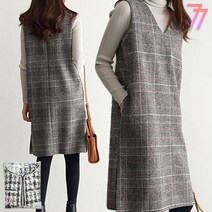77우먼스 여성 루난 조끼 원피스 체크 모직 베스트 V넥 정장 코디 [리현]